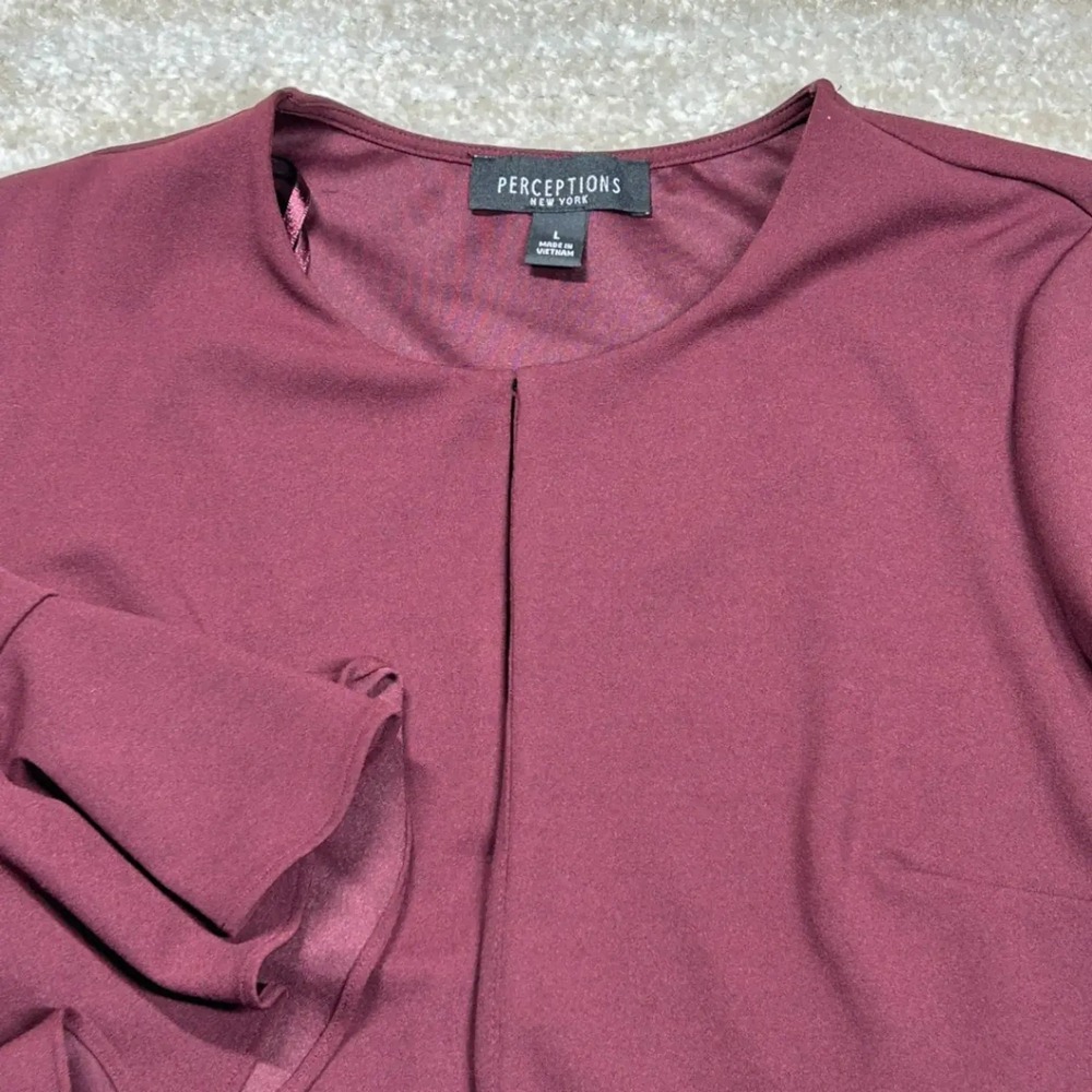 Perceptions New York Womens Ruffle Sleeve Bolero Shrug Burgundy L Cropped Top
